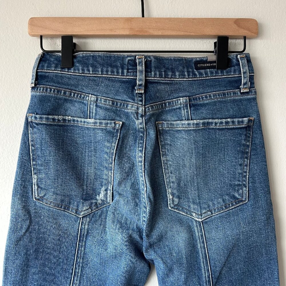 Citizens of Humanity Straight Jeans Women 25 Medium Wash Raw Hem Ankle Slit - Picture 4 of 10